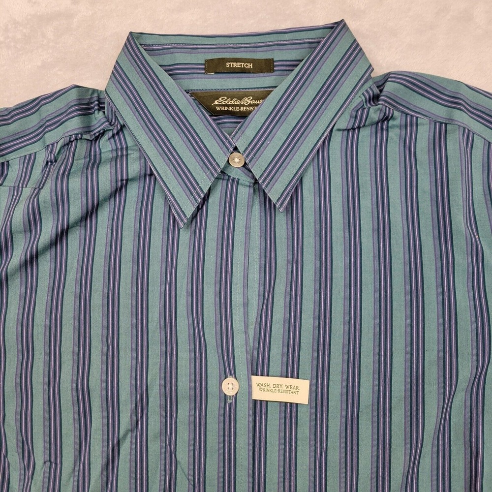 Eddie Bauer Top Womens 1X Button Up Shirt Blouse Stretch Wrinkle Free Barcode